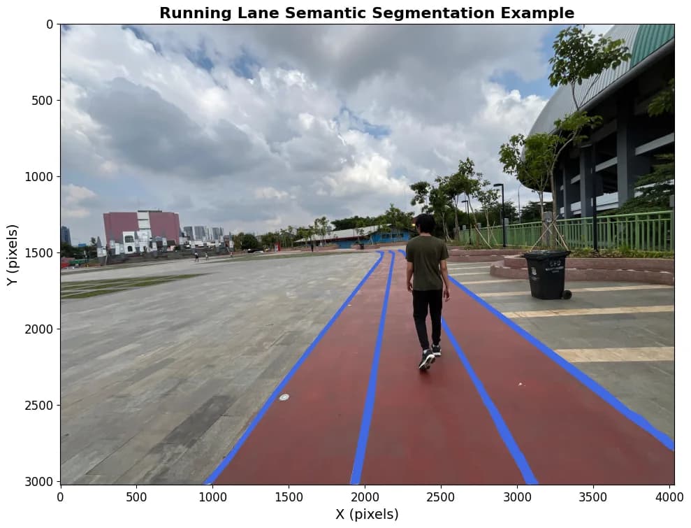 Lane-line segmentation output, with the detected lanes drawn in blue